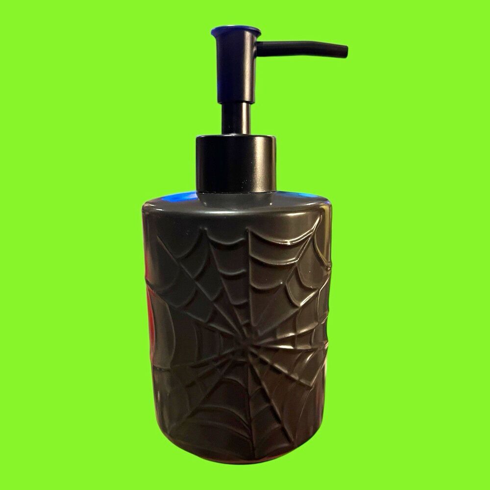 Halloween Spiderweb Ceramic Hand Soap / Lotion Pump Spooky Bathroom Decor Gothic